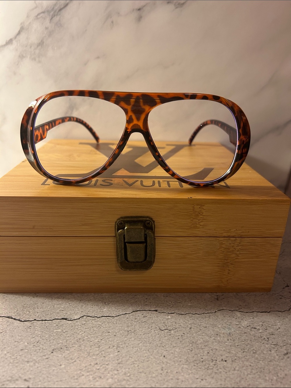 Tortoiseshell Oversized Aviator Glasses - Brown
